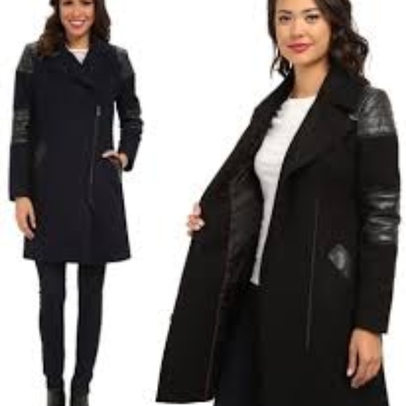 Dkny Jackets & Blazers - DKNY Asymmetrical Moto Coat Vegan Leather Trim